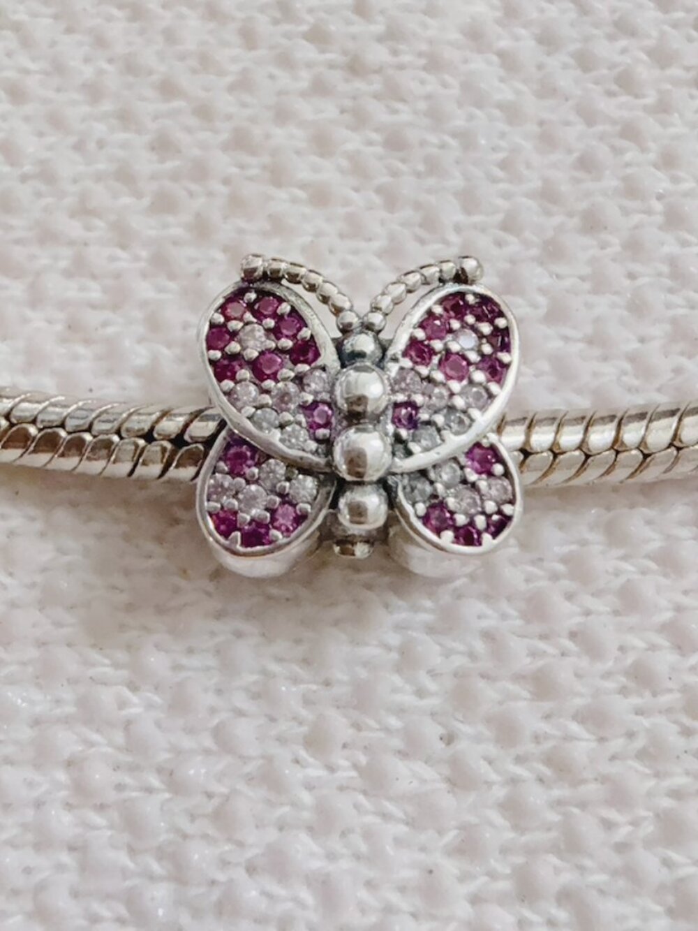 Pink Pave Butterfly Charm For Pandora Bracelet